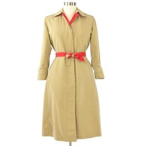 70s Vintage Tan & Red Trench Coat Womens L 14 Military Style Statement Jacket